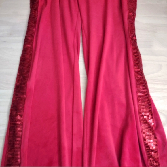 Juicy Couture Cherry Red Sequin Edge Solid Velour Loungewear Pants Y2K Bling - Picture 7 of 8